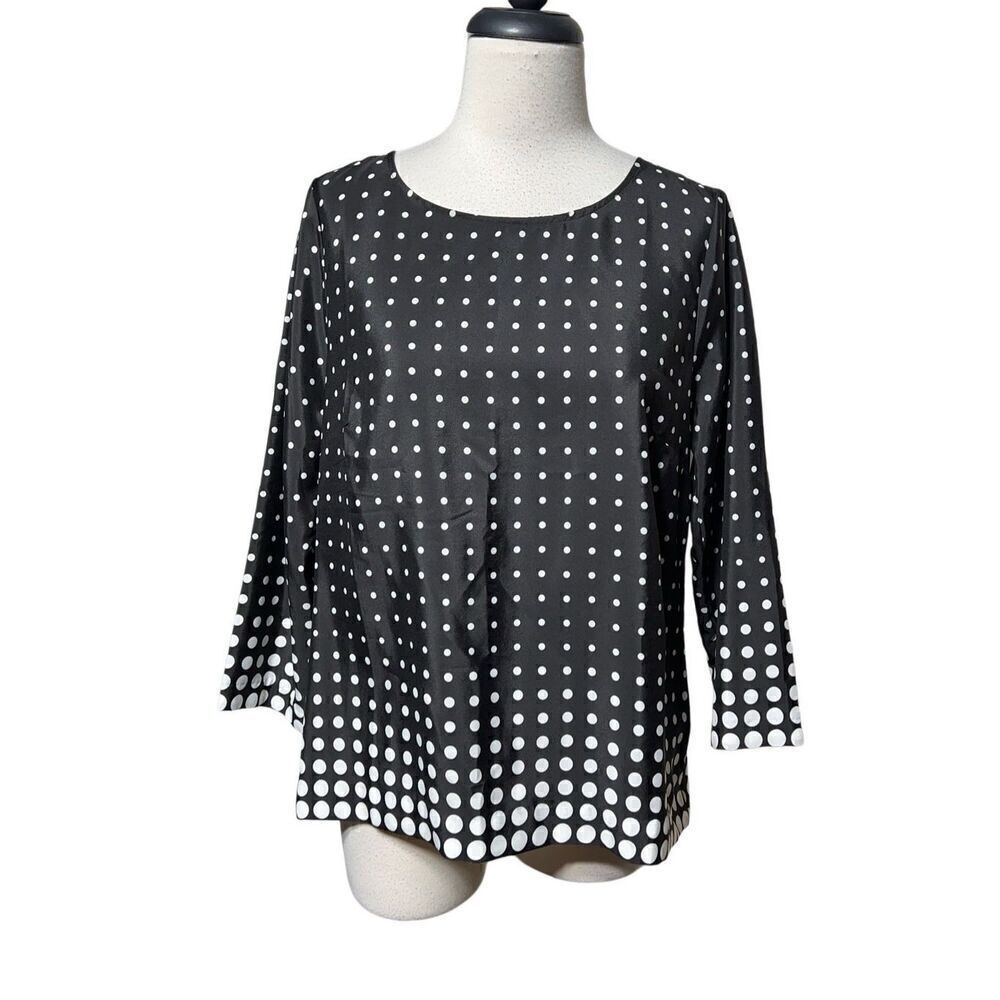 J. Crew NWT 3/4 Sleeve Silky Polka Dot Blouse Size M Black White